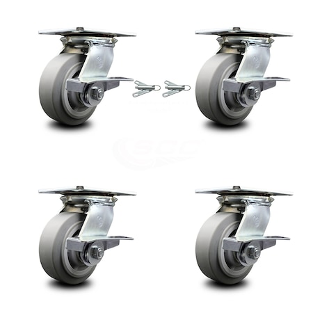 Service Caster 5 Inch Thermoplastic Caster Set with Ball Bearing 4 Brake and 2 Swivel Lock SCC SCC-35S520-TPRBF-SLB-BSL-2-SLB-2